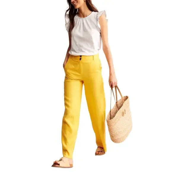 Boden White Pom Trim Ruffle Sleeve Cotton Top Size US 10 - Picture 3 of 9